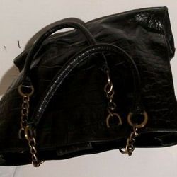 Michael Rome Designs Large Tote Satchel Handbag Leather Black