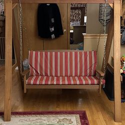 Wooden Swing With Two Bench Cushion 