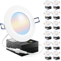 Sunco 12 Pack 4 Inch LED Recessed Lights, Canless Ceiling Light Slim, 650 LM, 10W, Selectable CCT 2700K/3000K/4000K/5000K/6000K, Dimmable, Wafer Thin,