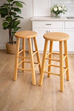 Solid Wood Counter Height Bar Stools – Set of 2 – Natural Wood