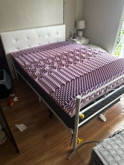 Queen mattress, frame, headboard