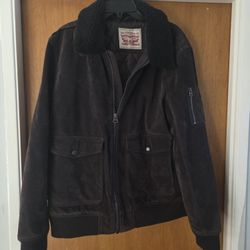 Faux Suede Aviator Bomber Jacket with Removable Faux Shearling Collar Men's XL Levi's 