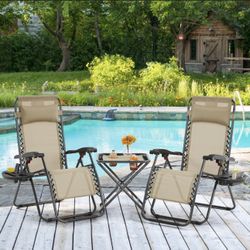 Recliner Patio Set Of 2 Chairs With Table 