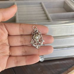 Sterling Silver Hamsa Fatima Hand With Pearl amulet pendant