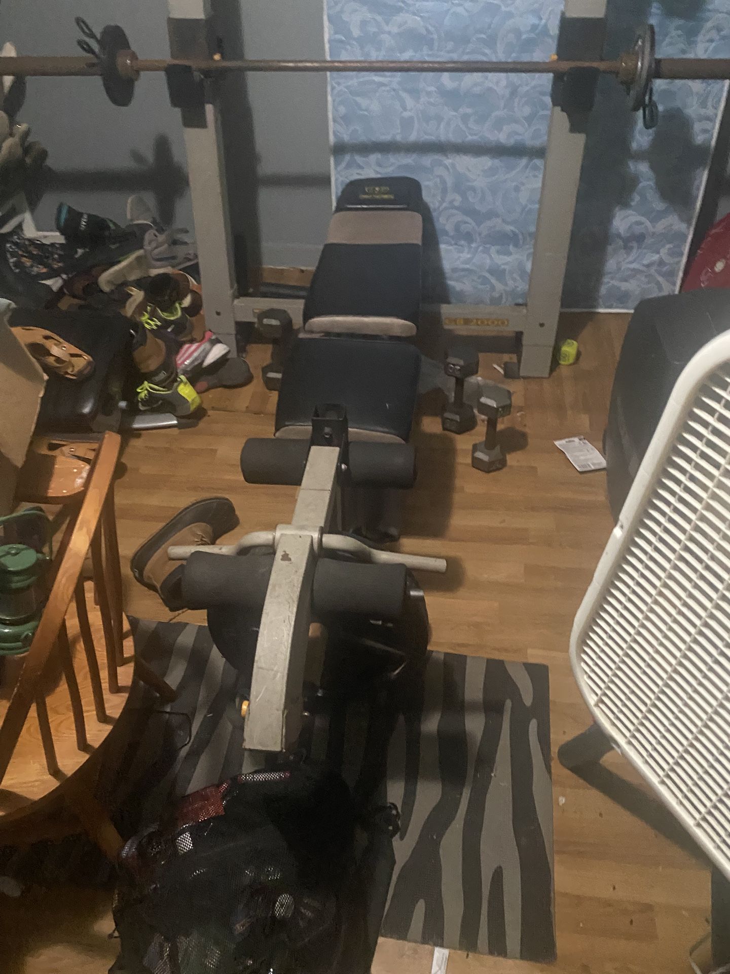 Olympic Weight Bench And Weight Cast Iron 45LB Plates/ 10 Lb And 2 Cement 55 Lb Pound Red Plates