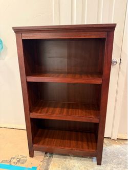 Bookshelf Cherry Wood Look Color 48” Tall 28” Wide 13.5” Deep Clean MCM Style