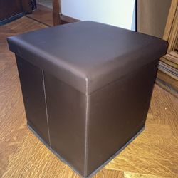 Brown Leather Storage Ottoman x2