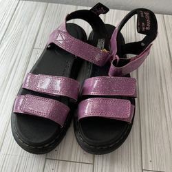 Doc Dr. Martens Klaire Metallic Glitter Pink Leather Strappy Sandal Youth Sz5