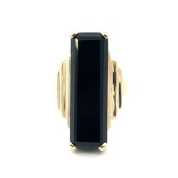 Woman’s Ladies 10k Yellow Gold Elongated Emerald Cut Black Stone Ring Size 5.5 GP3109461