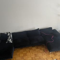 Chic Black Velvet 130 inch Sofa and Chaise
