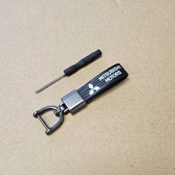 Brand New Mitsubishi Black Leather Strap Keychain Keyring