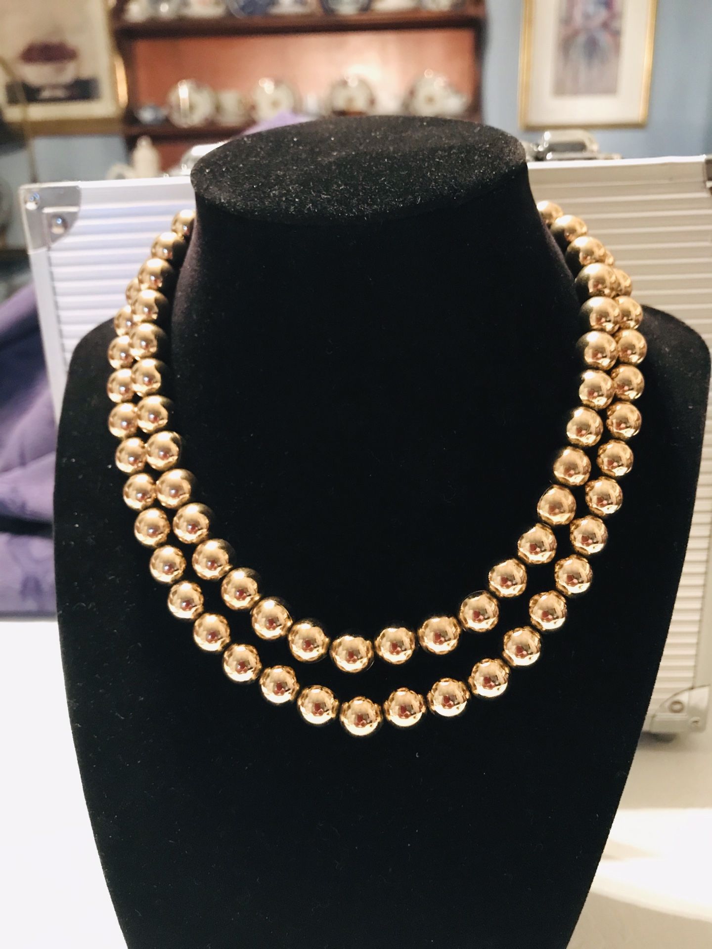 Classic 2 Strand Gold tone heavy beaded choker