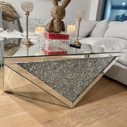 Glam Mirrored Coffee Table with Crystal Inlay – Modern Luxury Style