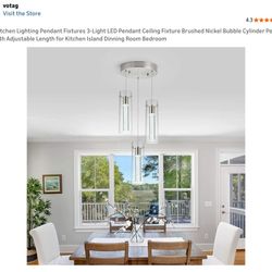 votag Kitchen Lighting Pendant Fixtures 3-Light LED Pendant Ceiling Fixture Brushed Nickel Bubble Cylinder Pendant Light with Adjustable Length for Ki