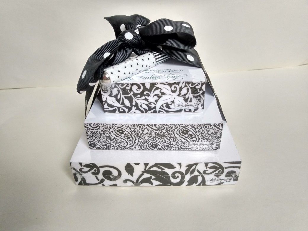 New Sealed Lady Jayne Ltd Tower of Notes Notepad with Pen 600 Sheets Black White
