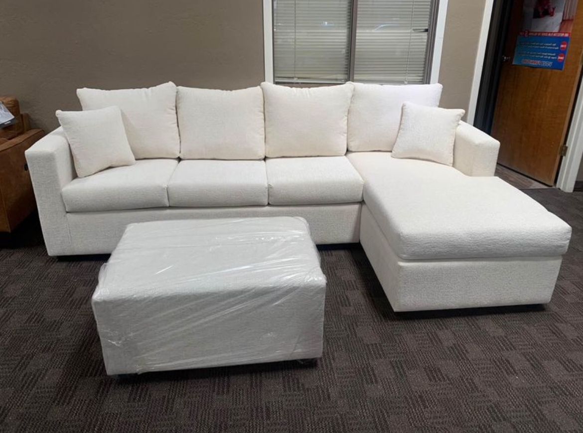 New Cream Beige Sectional And Ottoman
