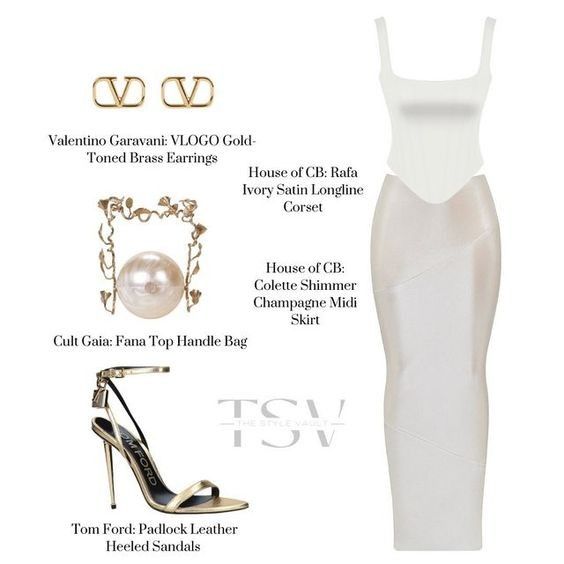 House of CB Rafa Ivory Satin Corset & Colette Champagne Midi Skirt Medium