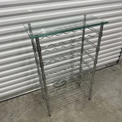32-Bottle Chrome Wine Rack w/ Custom Glass Top