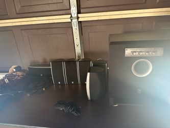 Denon Receiver And Yamaha Subwoofer With Six Speakers.. All Wires Included