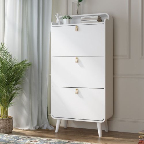 Modern Arc 3-Drawer Shoe Cabinet - White (Entry/Outdoor)