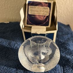 Mats Jonasson Swedish Lead Crystal Raccoon Paperweight 