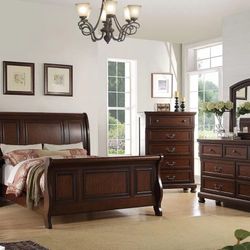 Brand New Cherry 4pc Queen Bedroom Set (Available In California & Eastern King)