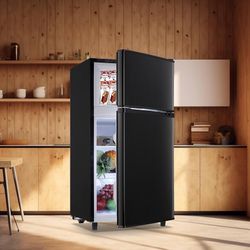 New 3.2 Cu.Ft,Mini Refrigerator with Freezer,Double Door Mini Fridge,Compact Refrigerator,Adjustable Thermostat,Mini Refrigerator for Bedroom/Office/D