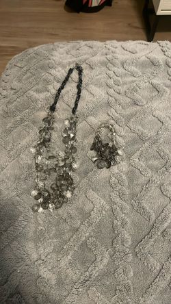 Black And Silver Jeweled Necklace And Bracelet 