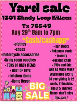 Aug 29th yard sale ! Super cheap