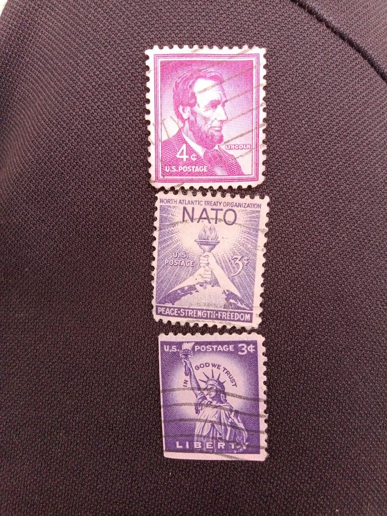 Stamps 4 Cent Abraham Lincoln, Statue Of Liberty 3 Cent, NATO 3 Cent %100 Real No Copy! 