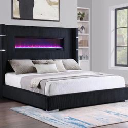 Brand New Queen Size Elegant Fireplace Bed