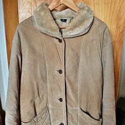 Gallery Mens Heavy Suede Leather Jacket with Faux Fur Shearling Lining,