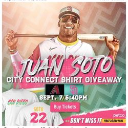San Diego Padres Wednesday 9/7/22 4 Seats Together $100 Or Two For $50 Tonight Juan Soto Shirt Jersey Giveaway Section 130 Pair For $70