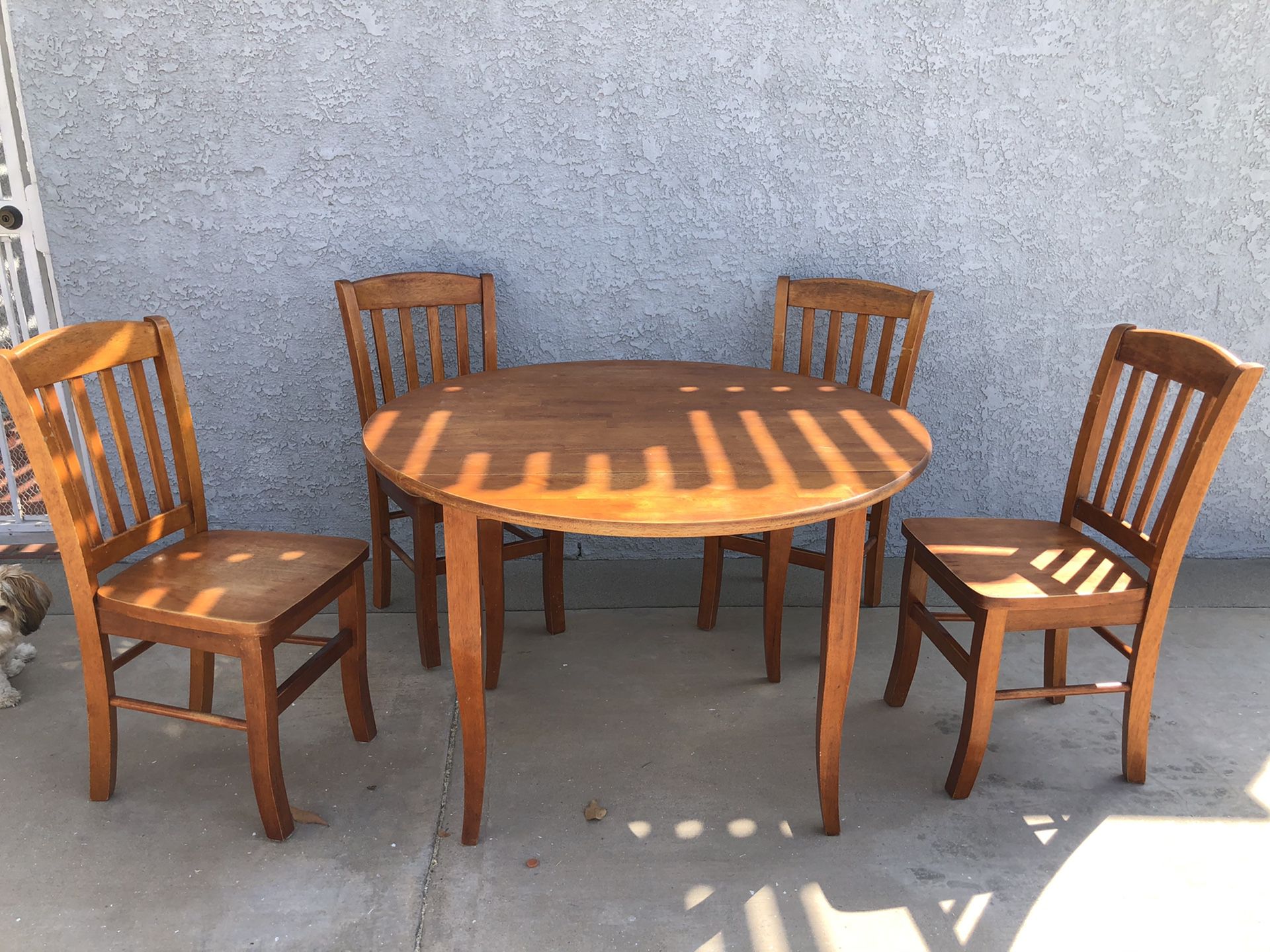 Solid wood fold down dining room table and chair set