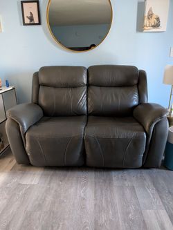 Leather power loveseat recliner