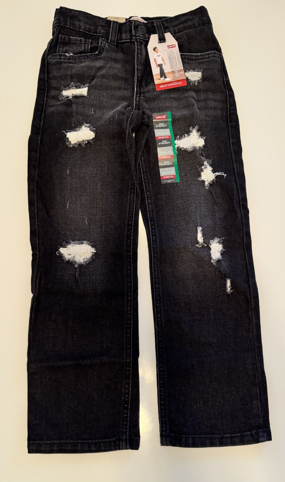 NWT Levi’s Boys’ 514 Straight Fit Performance Denim Stretch Jeans Black Size 7 Regular