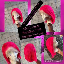 $50 Hot pink Brazilian human hair Lace Front Wig 