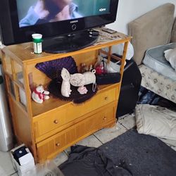 Wooden Dresser With Glass Windows 