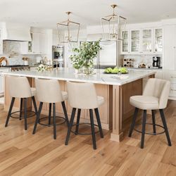 LUE BONA 360-degree Swivel Bar Stools Set of 4, 26" Counter Height Bar Stools with High Back and Wood Legs, Morden Faux Leather Upholstered Barstools,