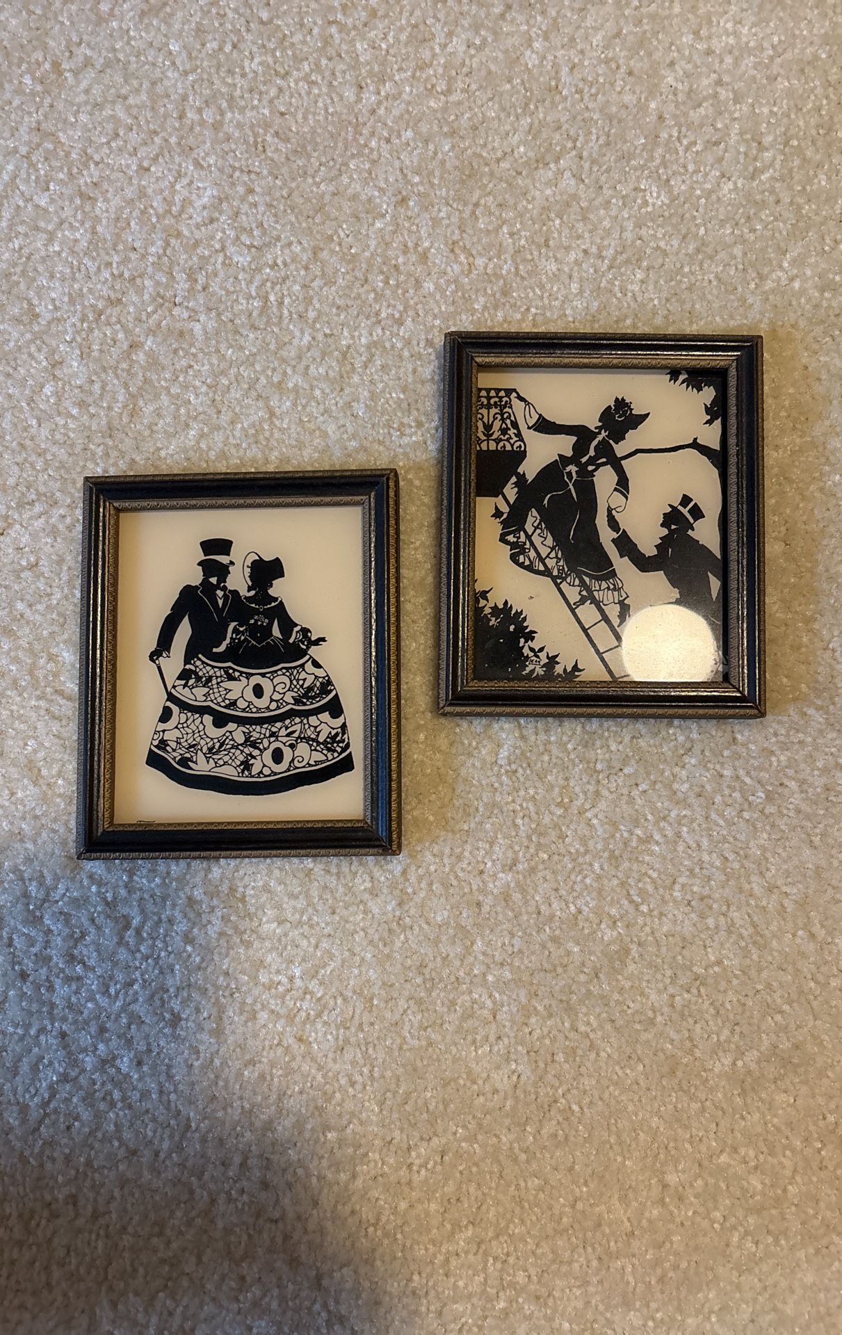 Vintage Silhouette Framed “Colonial Courtship” Reverse Painted Glass Art Decor