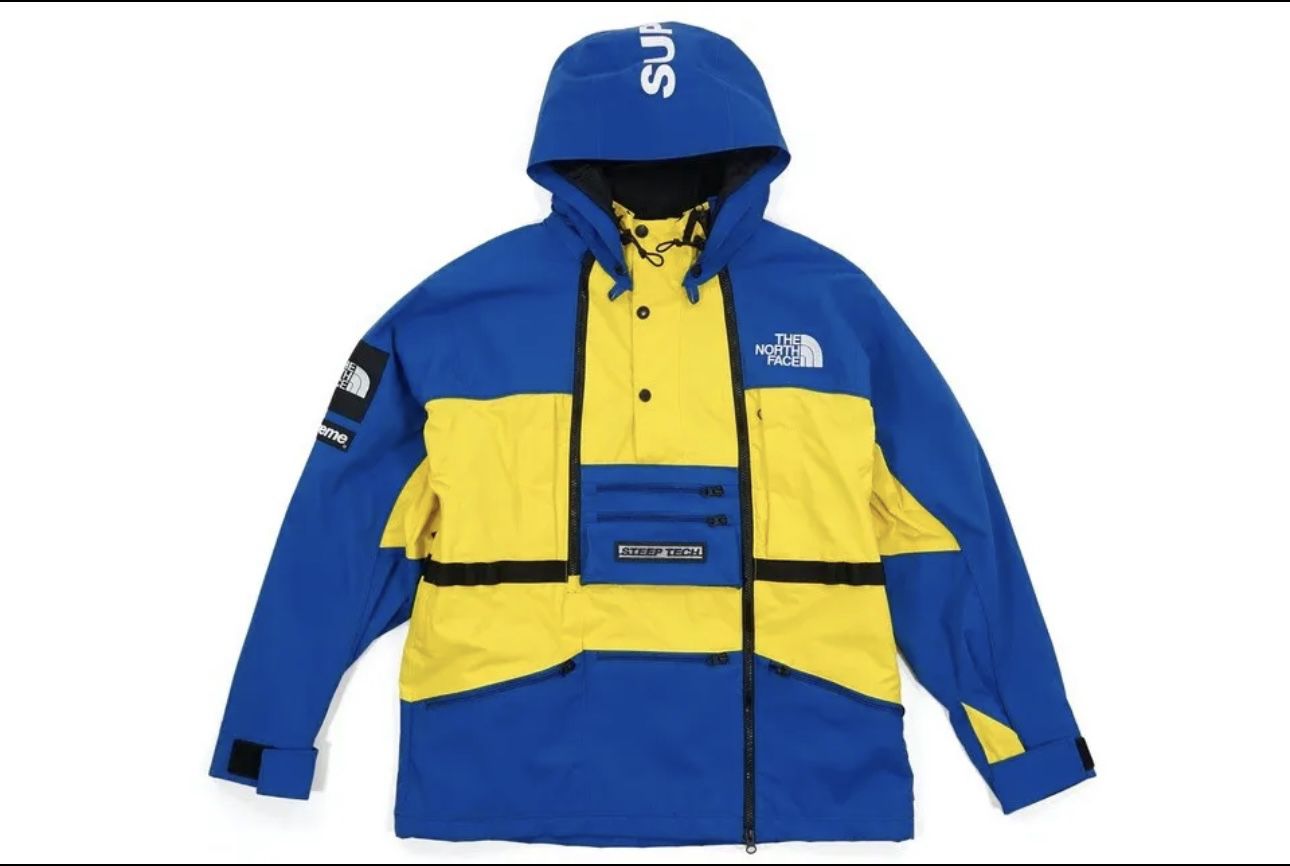 The North Face Steep Tech Supreme Hooded Jacket Royal Blue/Yellow Size Medium/ M