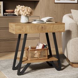 Narrow Couch Side Table – End Table / Nightstand with Storage Shelf