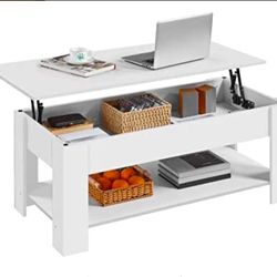 Yaheetech Lift Top Coffee Table with Hidden Compartment and Storage Shelf, Rising Tabletop Dining Table for Living Room Reception Room, 47.5in L, Whit