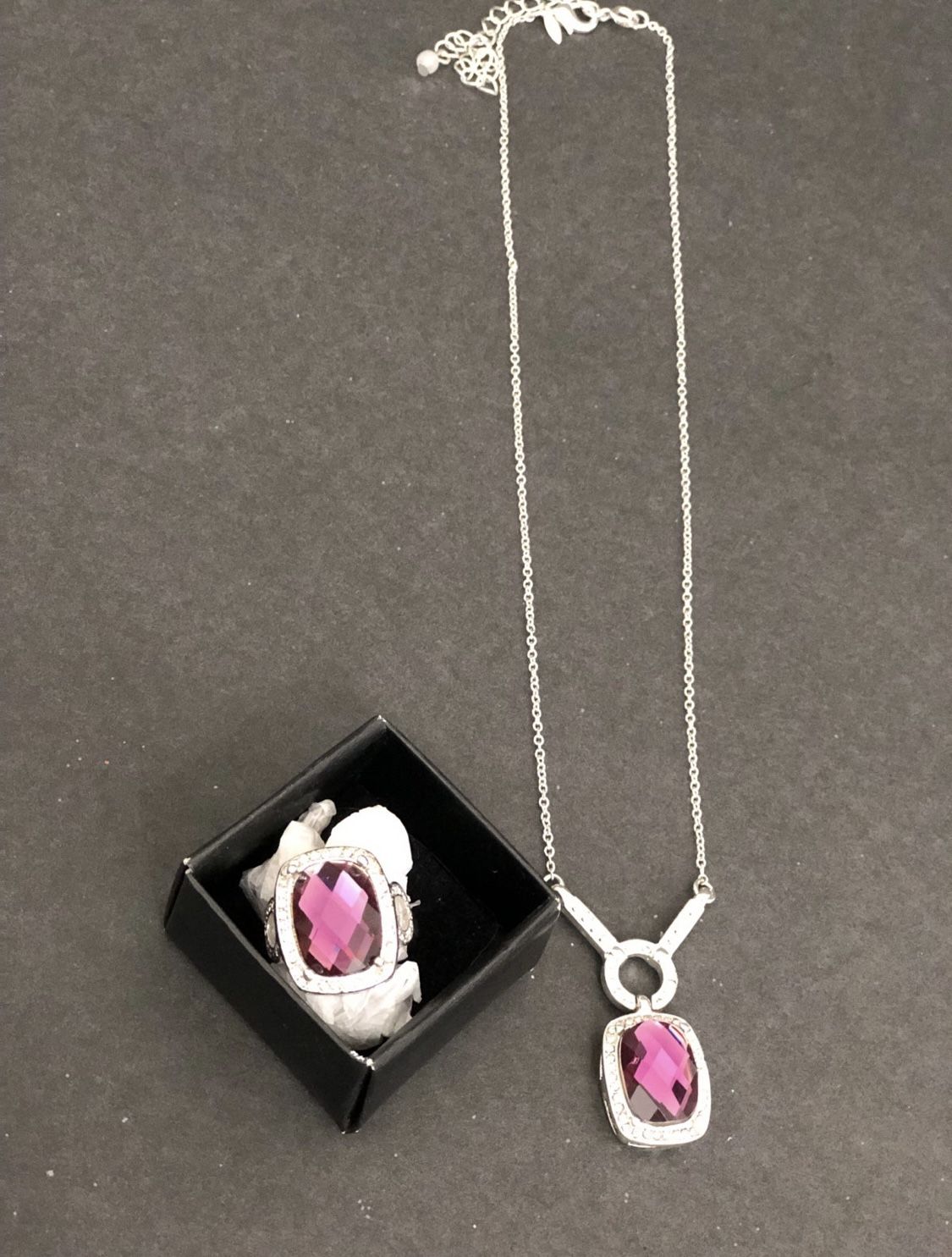 Vintage Avon Faux Amethyst Jewelry 18” Necklace and Ring