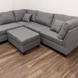 3 Piece Grey Reversible Sectional Sofa Set W/ Ottoman* New In Box*