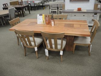 Dining Table & 6 Chairs - Natural Light Wood With Cream | Dinette Set