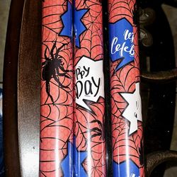 3 rolls of spider birthday wrapping paper