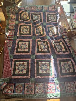 Vintage Large Handmade Star Pattern Patchwork Plaid Quilt