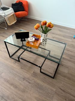 Glass Top Coffee Table with Black Metal Frame