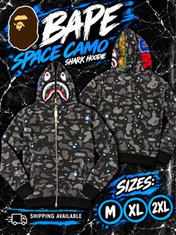 BAPE Space Camo Shark Full Zip Hoodie – Sizes M, XL, 2XL